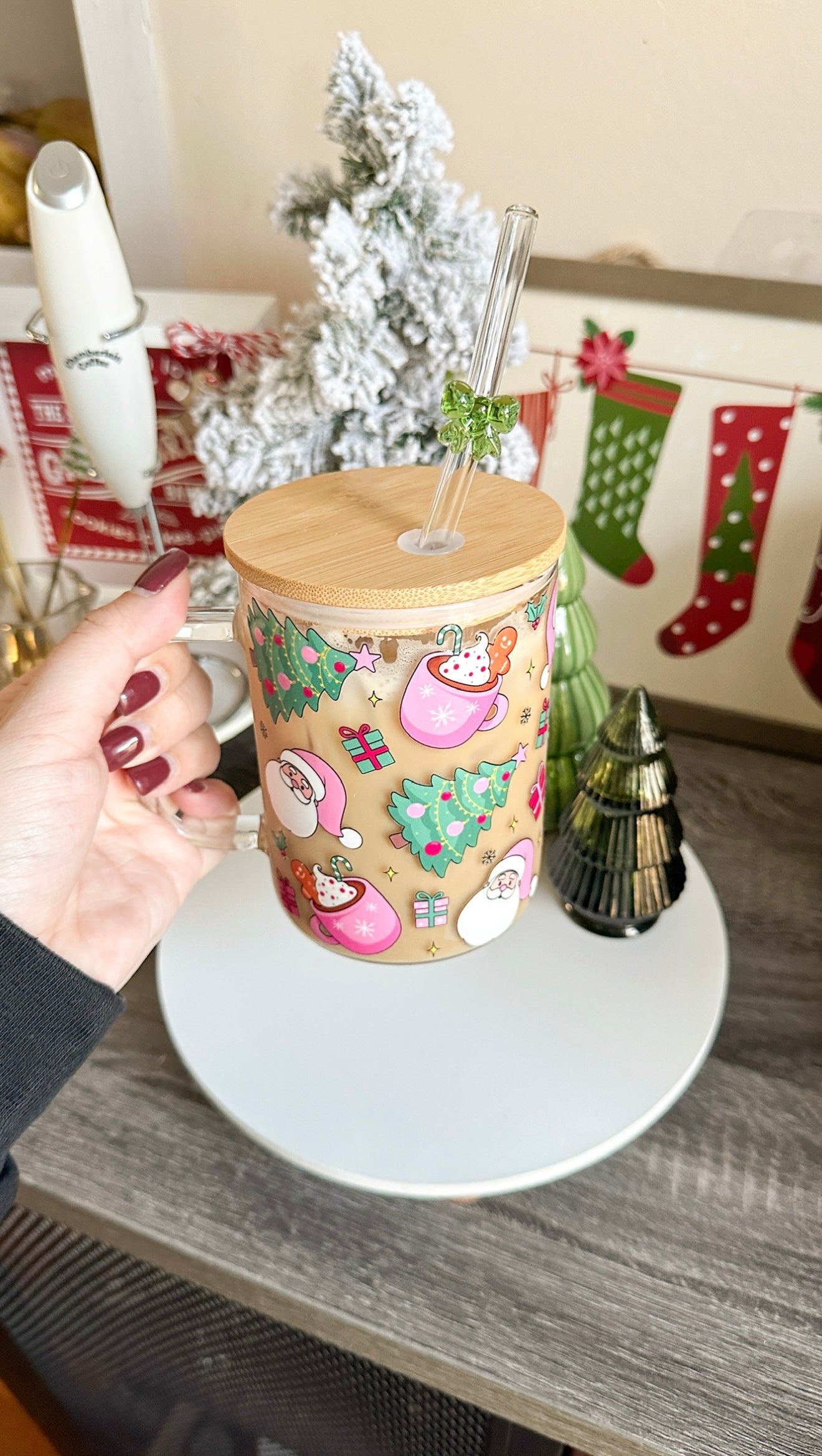 15oz Christmas Mugs – Festive Holiday Coffee Cup with Optional Bamboo Lid & Glass Straw | Christmas Gift Mug (Hand Wash Only)