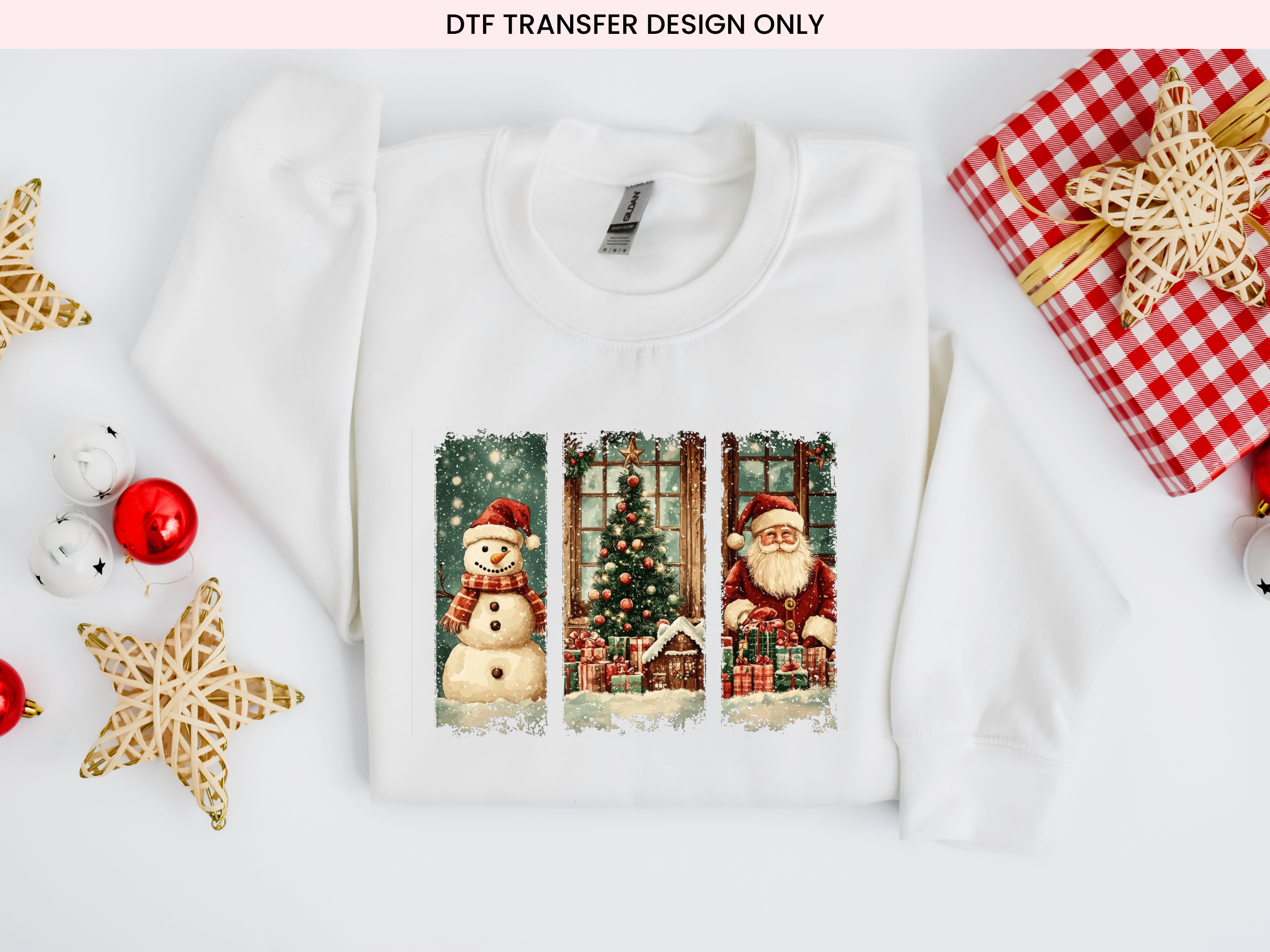 Blue Vintage Christmas DTF Transfer | Ready to Press Christmas DTF Transfers