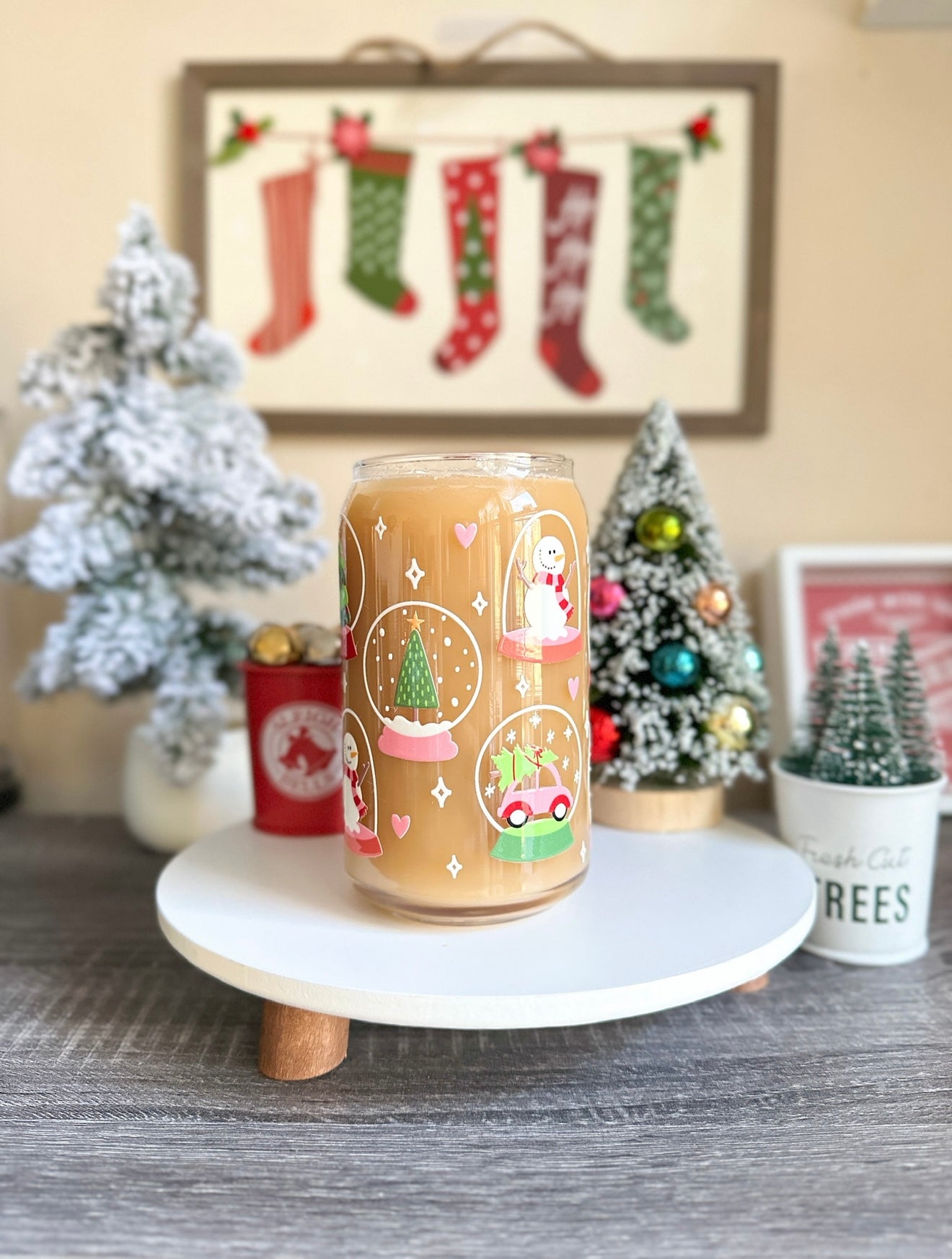 Snowglobes Christmas Libbey Glass Can Cups – 16oz Holiday Glass | Iced Coffee Cup Gift