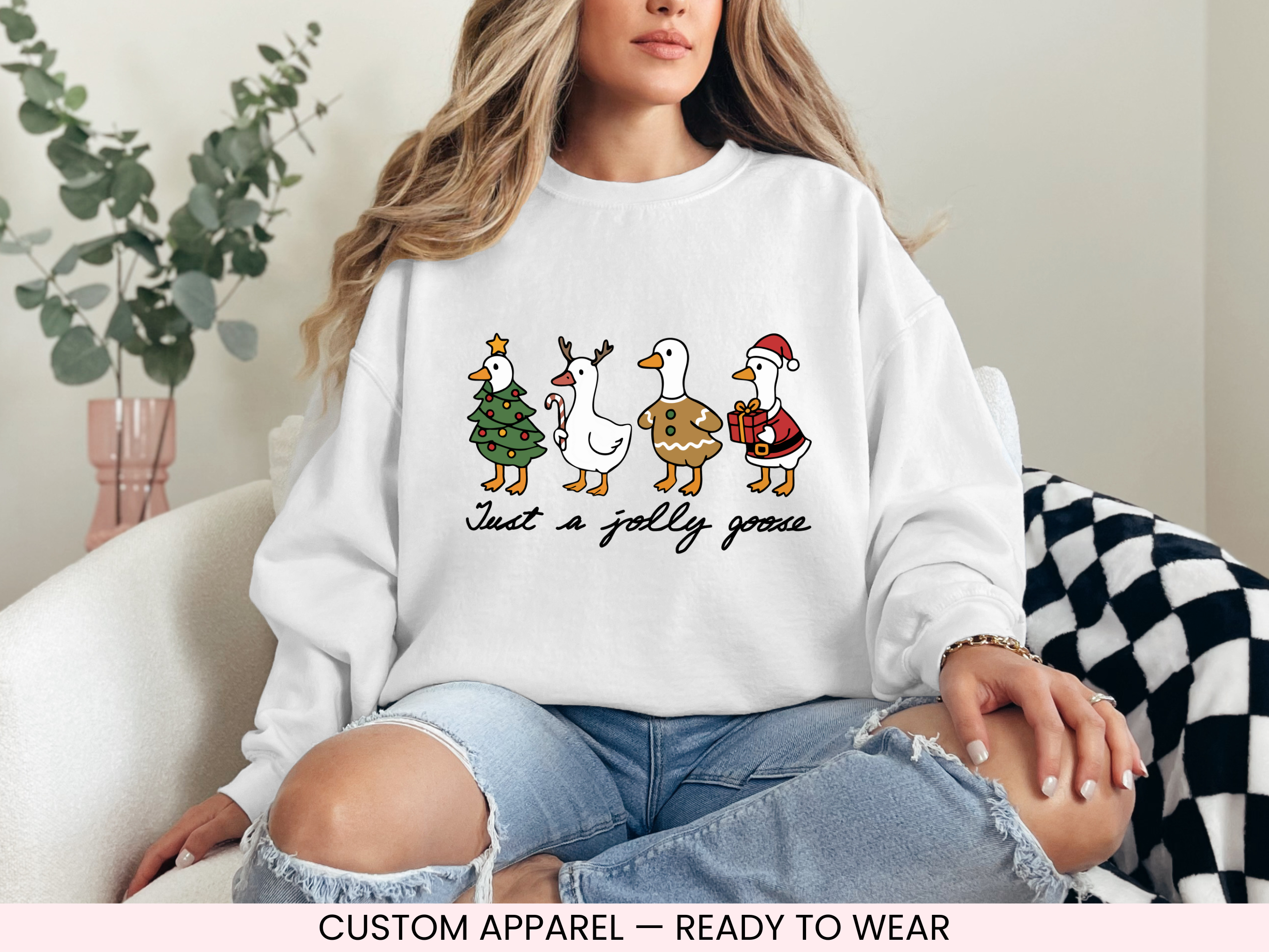 Just A Jolly Goose Graphic Sweatshirt | Unisex Christmas Crewneck Sweatshirt