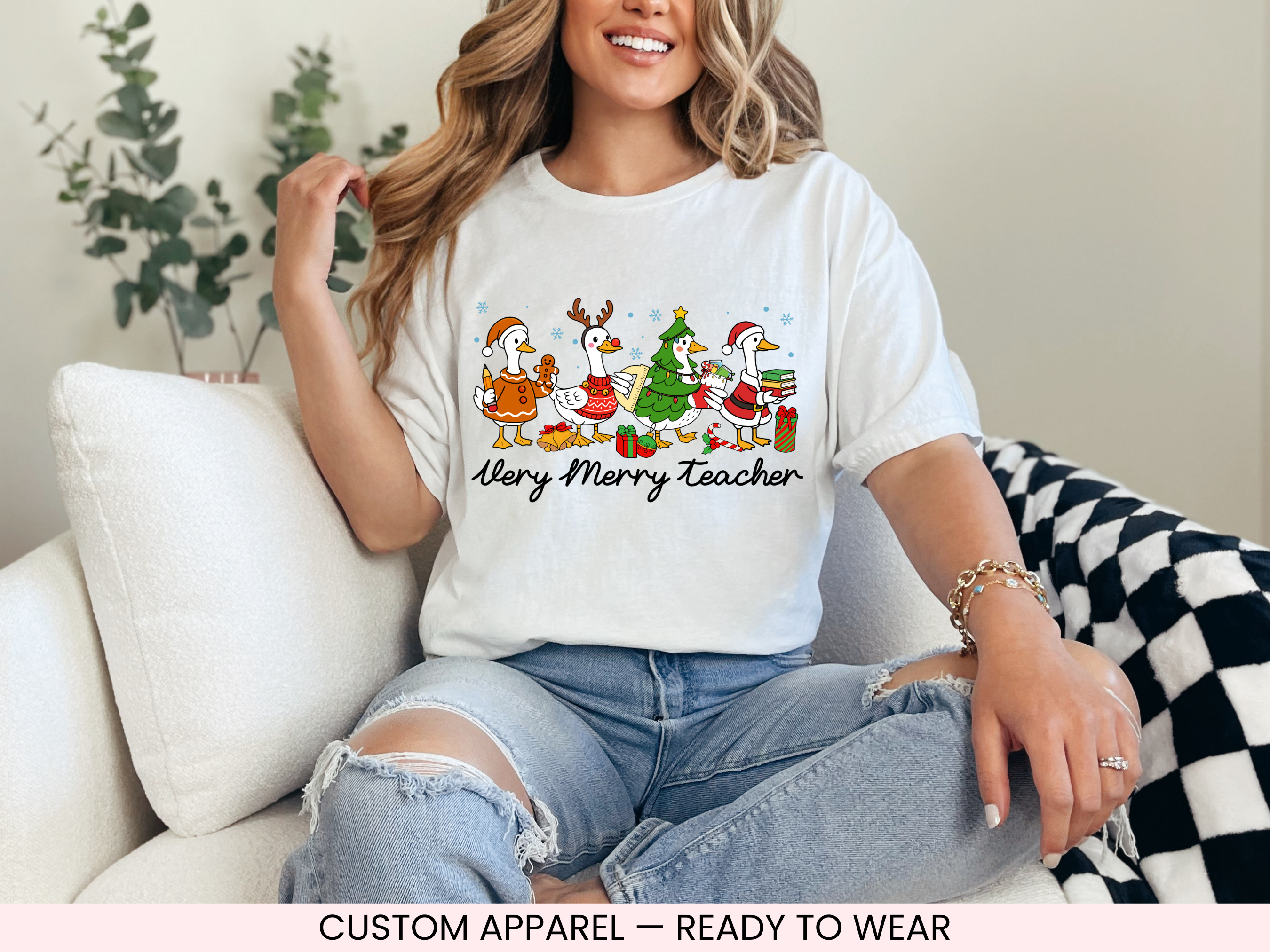 Merry Teacher Christmas Graphic T-Shirt | Comfy Unisex Christmas Shirt