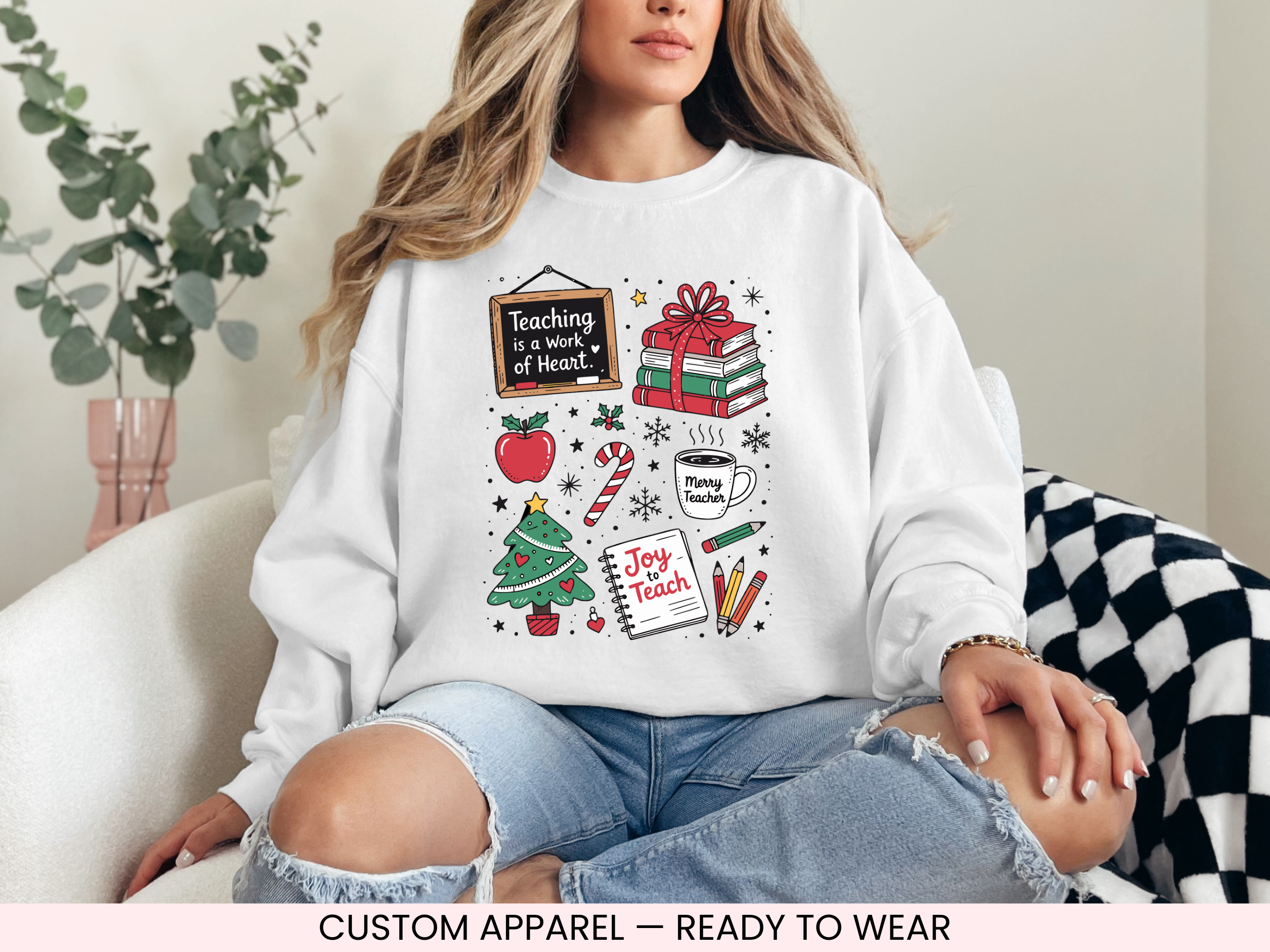 Teacher Christmas Graphic Sweatshirt | Unisex Christmas Crewneck Sweatshirt