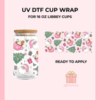 Pink Christmas Things Christmas UV DTF Cup Wrap – Ready to Apply Wrap for 16oz Libbey Glass Cans | Holiday Cup Decal (Wrap Only)