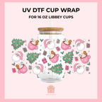 Pink Christmas Things Christmas UV DTF Cup Wrap – Ready to Apply Wrap for 16oz Libbey Glass Cans | Holiday Cup Decal (Wrap Only)