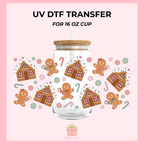 Gingerbread Christmas UV DTF Cup Wrap – Ready to Apply Wrap for 16oz Libbey Glass Cans | Holiday Cup Decal (Wrap Only)
