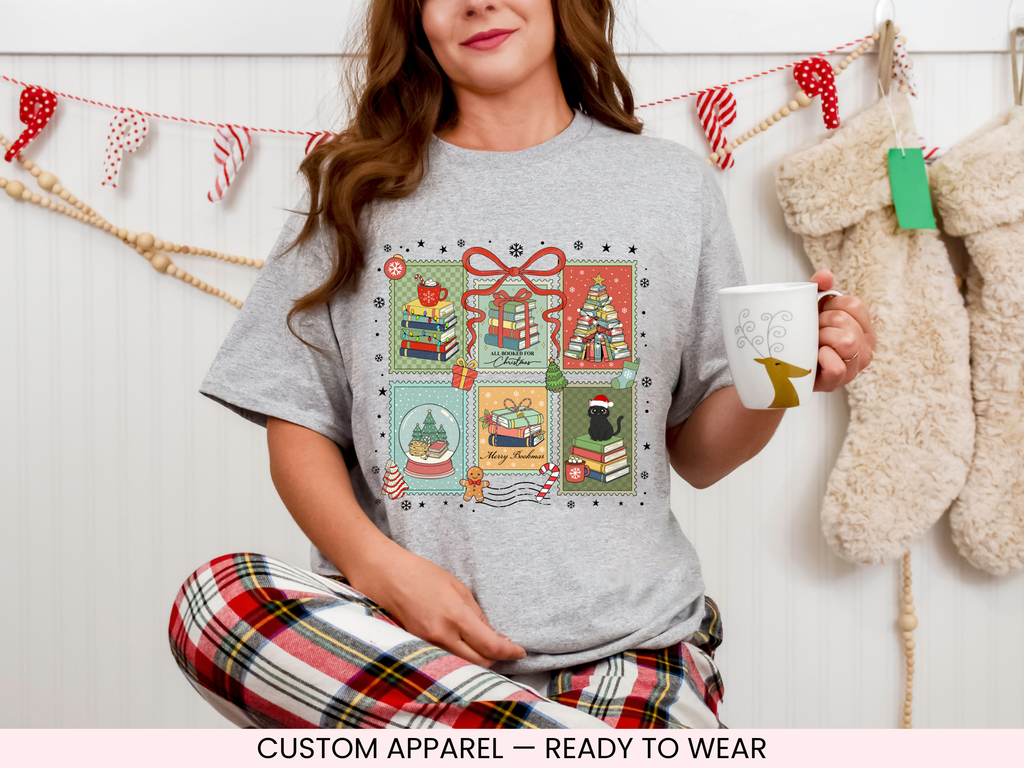 Merry Bookmas Graphic T-shirt | Comfy Unisex Christmas Shirt
