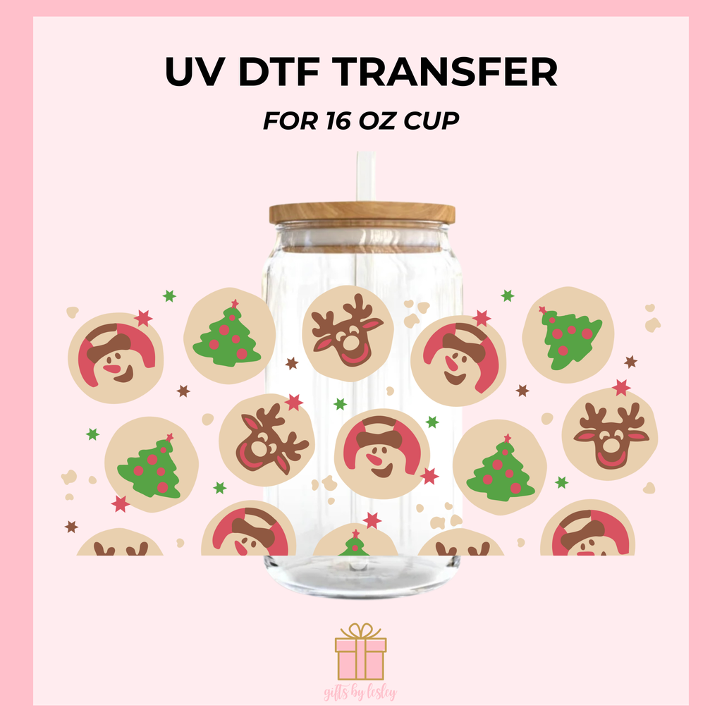 Sugar Cookies Christmas UV DTF Cup Wrap – Ready to Apply Wrap for 16oz Libbey Glass Cans | Holiday Cup Decal (Wrap Only)