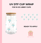 Blue Snowman Christmas UV DTF Cup Wrap – Ready to Apply Wrap for 16oz Libbey Glass Cans | Holiday Cup Decal (Wrap Only)