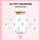 Blue Snowman Christmas UV DTF Cup Wrap – Ready to Apply Wrap for 16oz Libbey Glass Cans | Holiday Cup Decal (Wrap Only)