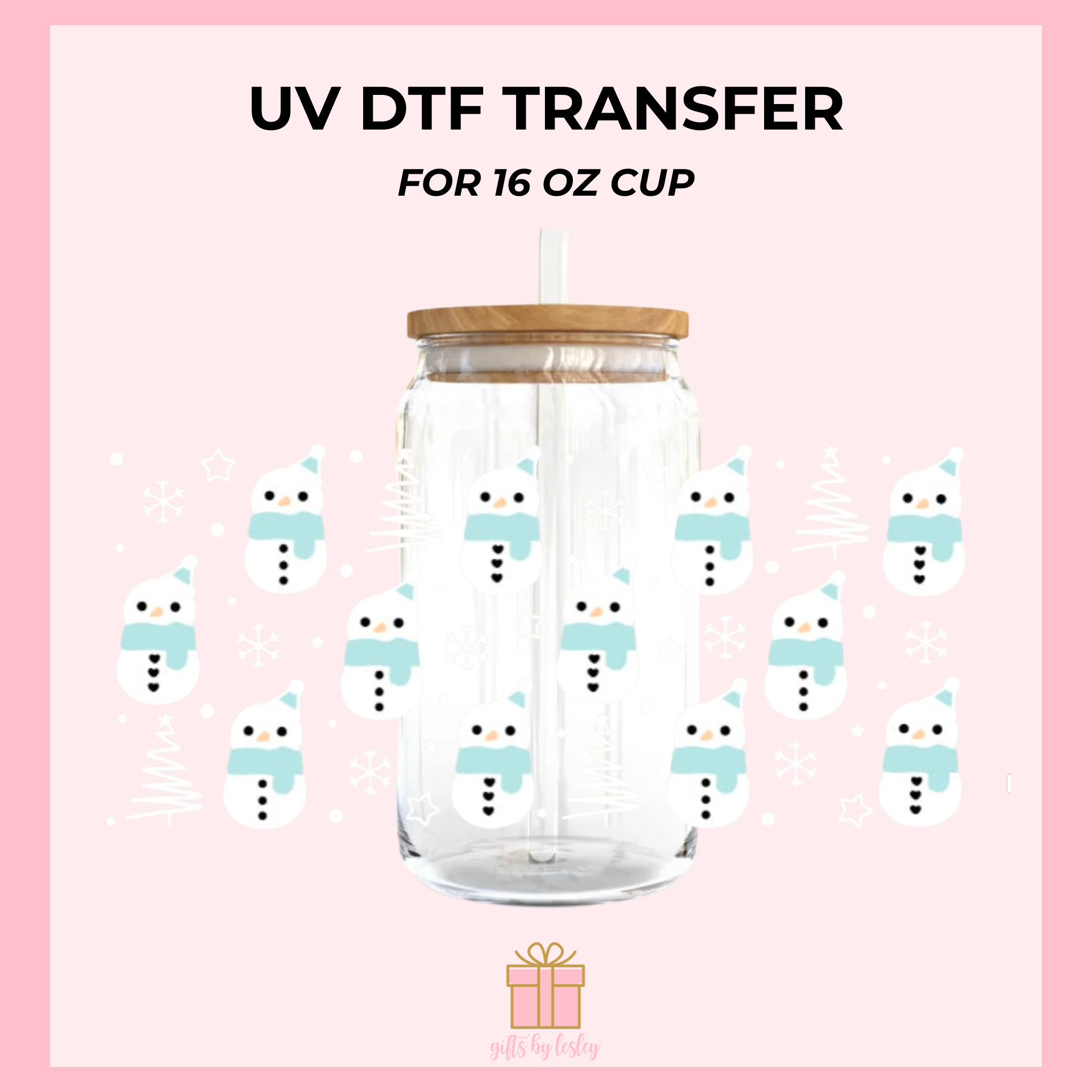 Blue Snowman Christmas UV DTF Cup Wrap – Ready to Apply Wrap for 16oz Libbey Glass Cans | Holiday Cup Decal (Wrap Only)