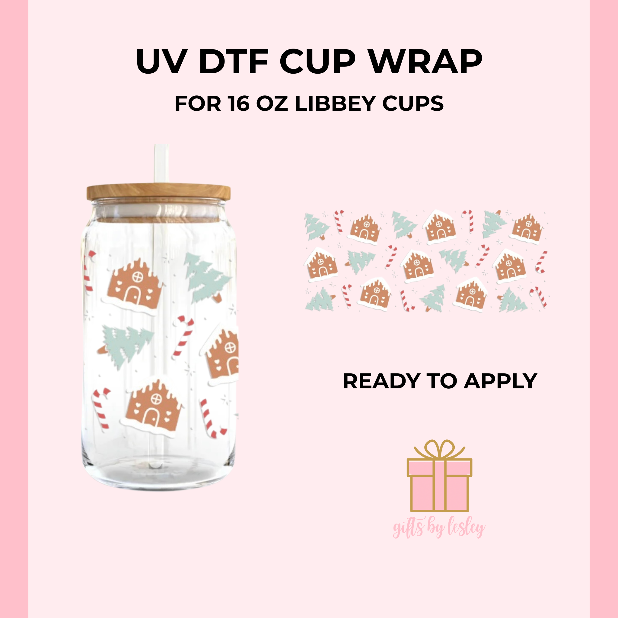 Gingerbread Trees Christmas UV DTF Cup Wrap – Ready to Apply Wrap for 16oz Libbey Glass Cans | Holiday Cup Decal (Wrap Only) (Copy)