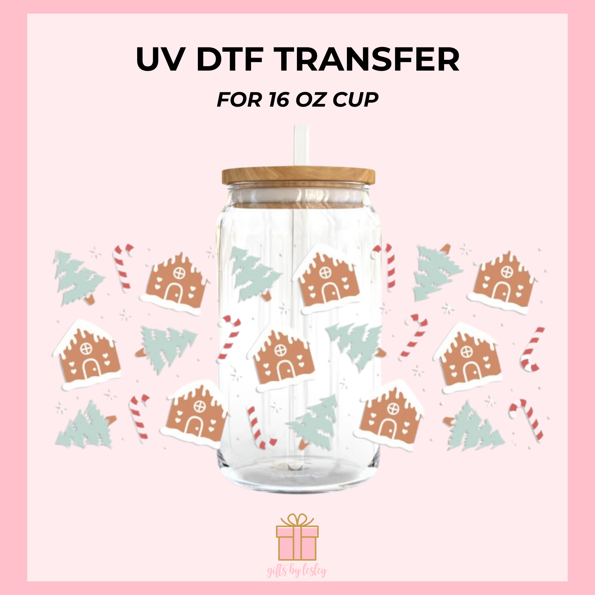 Gingerbread Trees Christmas UV DTF Cup Wrap – Ready to Apply Wrap for 16oz Libbey Glass Cans | Holiday Cup Decal (Wrap Only) (Copy)