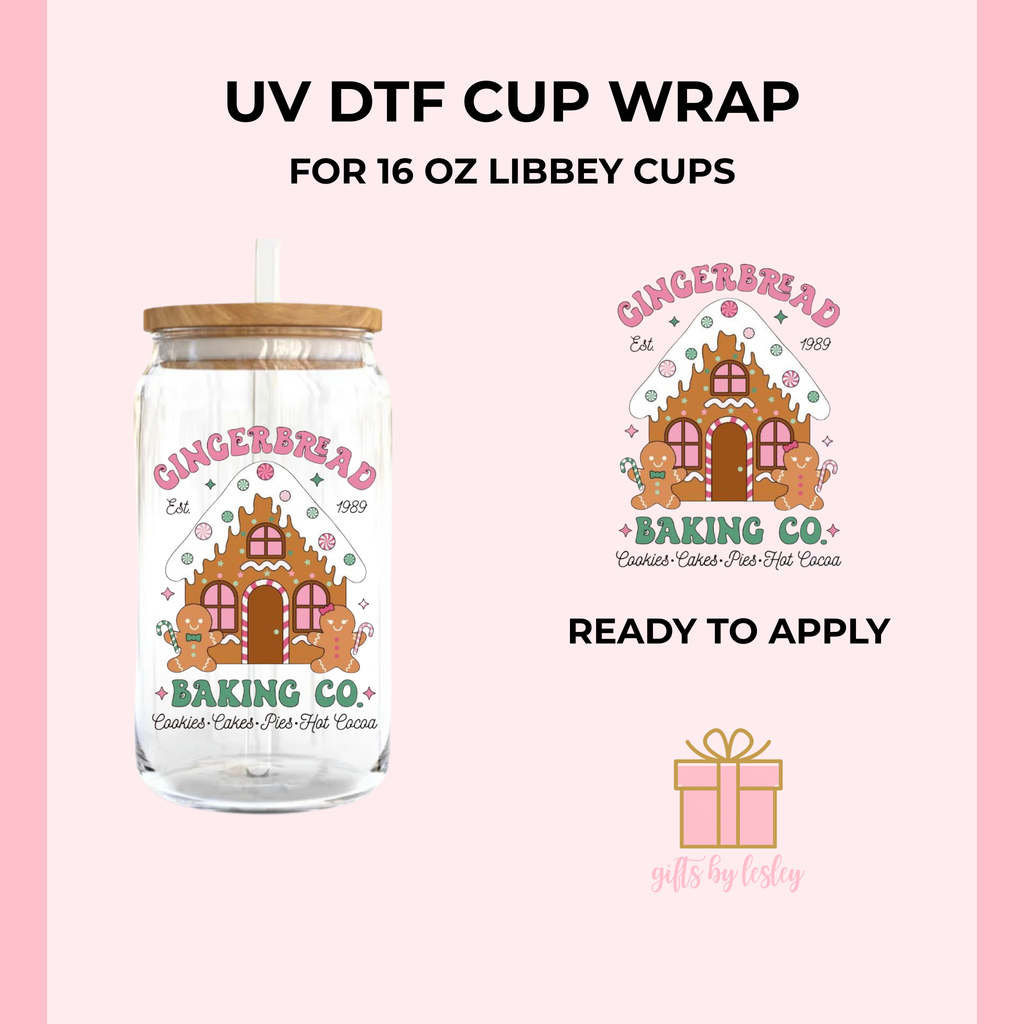 Gingerbread Baking Christmas UV DTF Decal– Ready to Apply Decal for 16oz Libbey Glass Cans | Holiday Cup Decal (Decal Only)