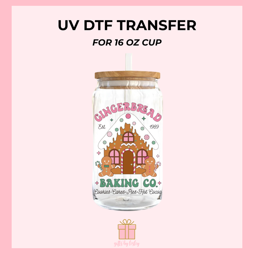 Gingerbread Baking Christmas UV DTF Decal– Ready to Apply Decal for 16oz Libbey Glass Cans | Holiday Cup Decal (Decal Only)
