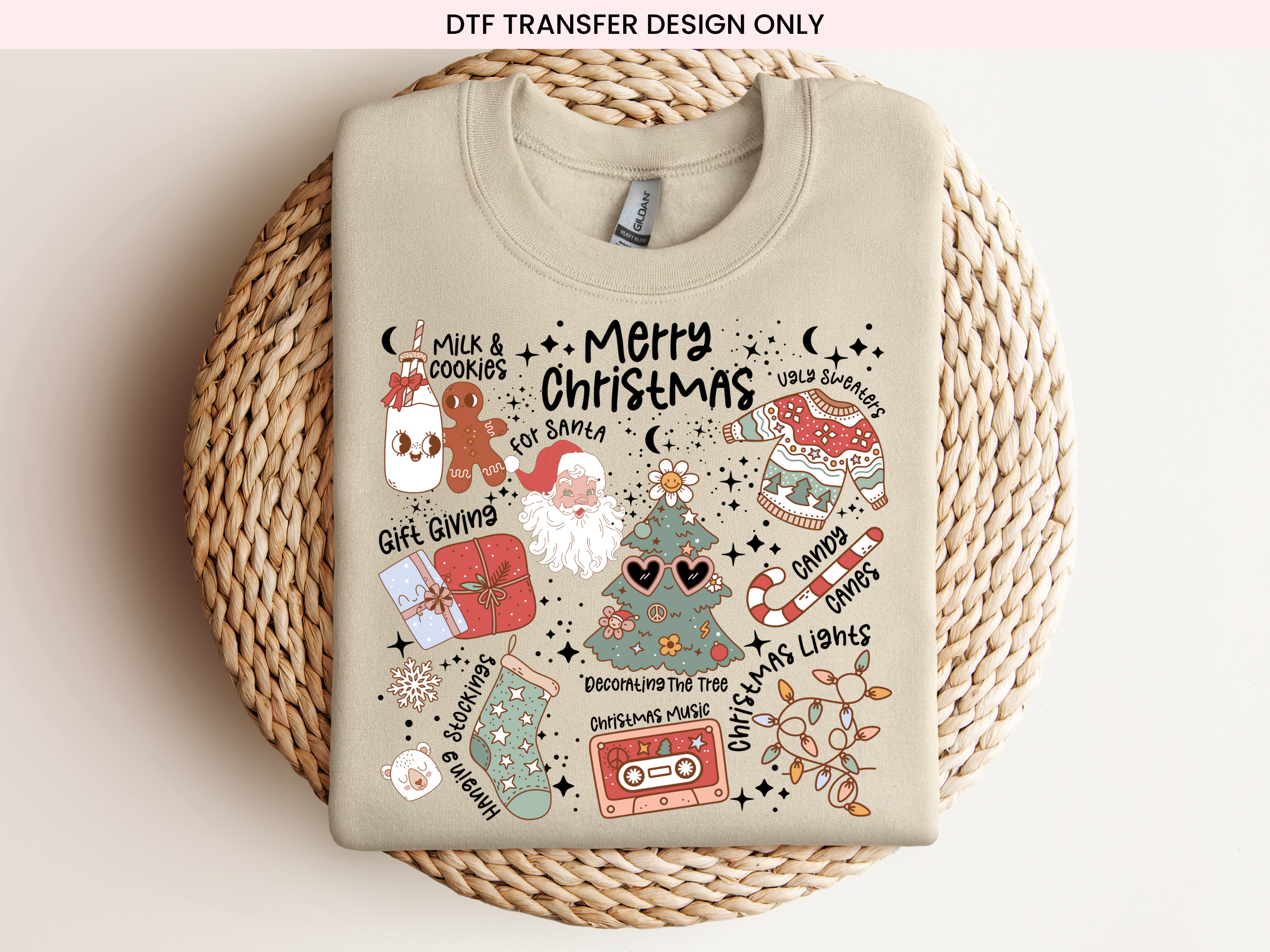 Christmas Doodles DTF Transfer | Ready to Press Christmas DTF Transfers