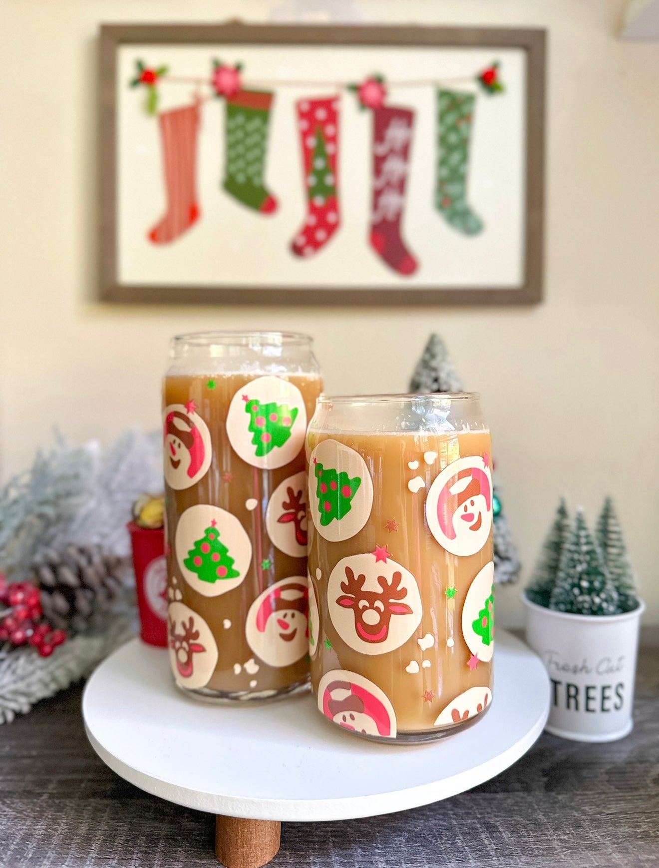 Sugar Cookie Christmas Libbey Glass Can Cup – 16oz & 20oz Holiday Glass | Iced Coffee Cup GIft