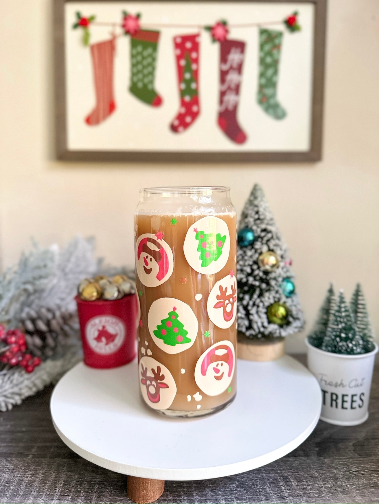 Sugar Cookie Christmas Libbey Glass Can Cup – 16oz & 20oz Holiday Glass | Iced Coffee Cup GIft