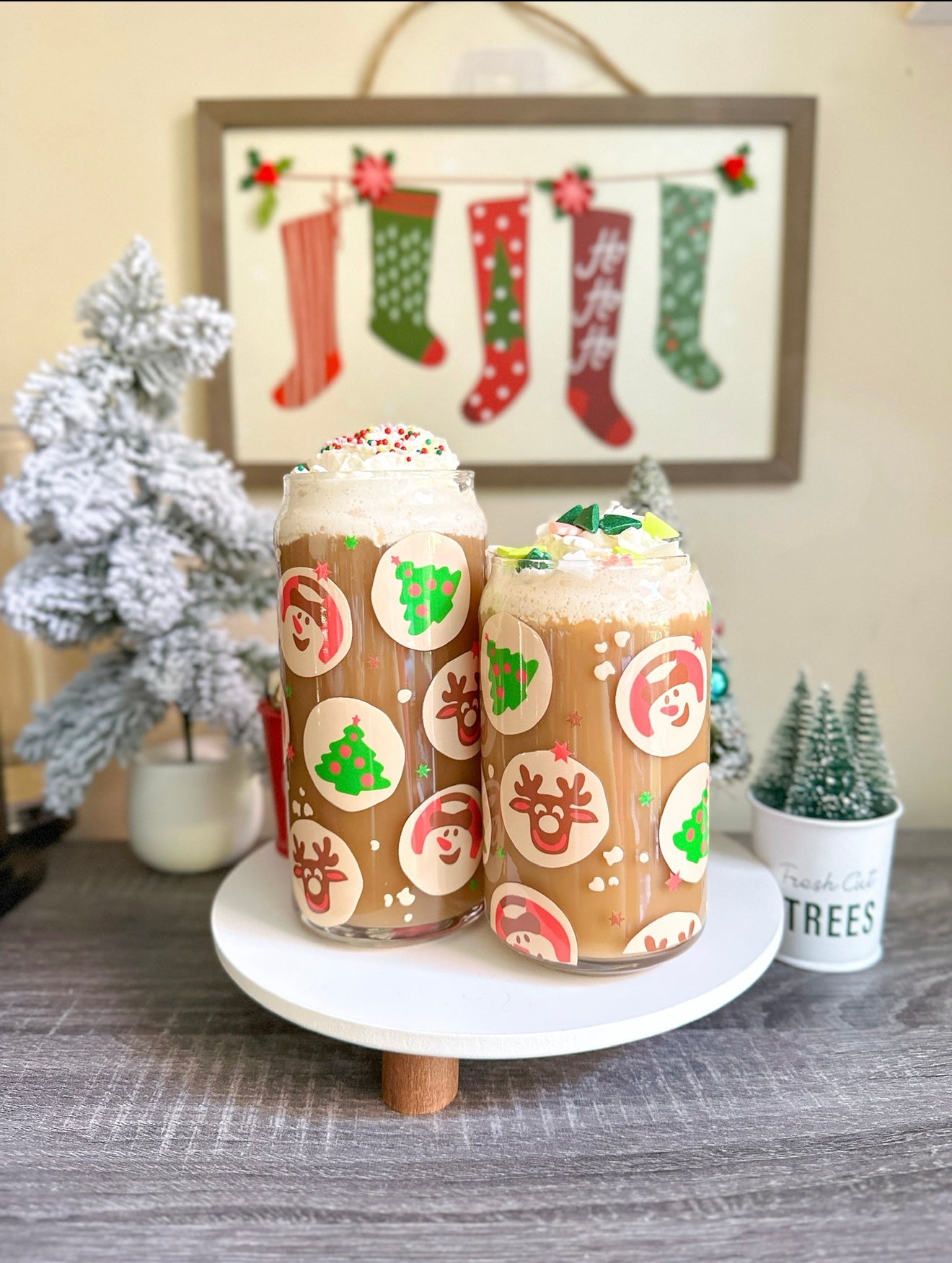 Sugar Cookie Christmas Libbey Glass Can Cup – 16oz & 20oz Holiday Glass | Iced Coffee Cup GIft