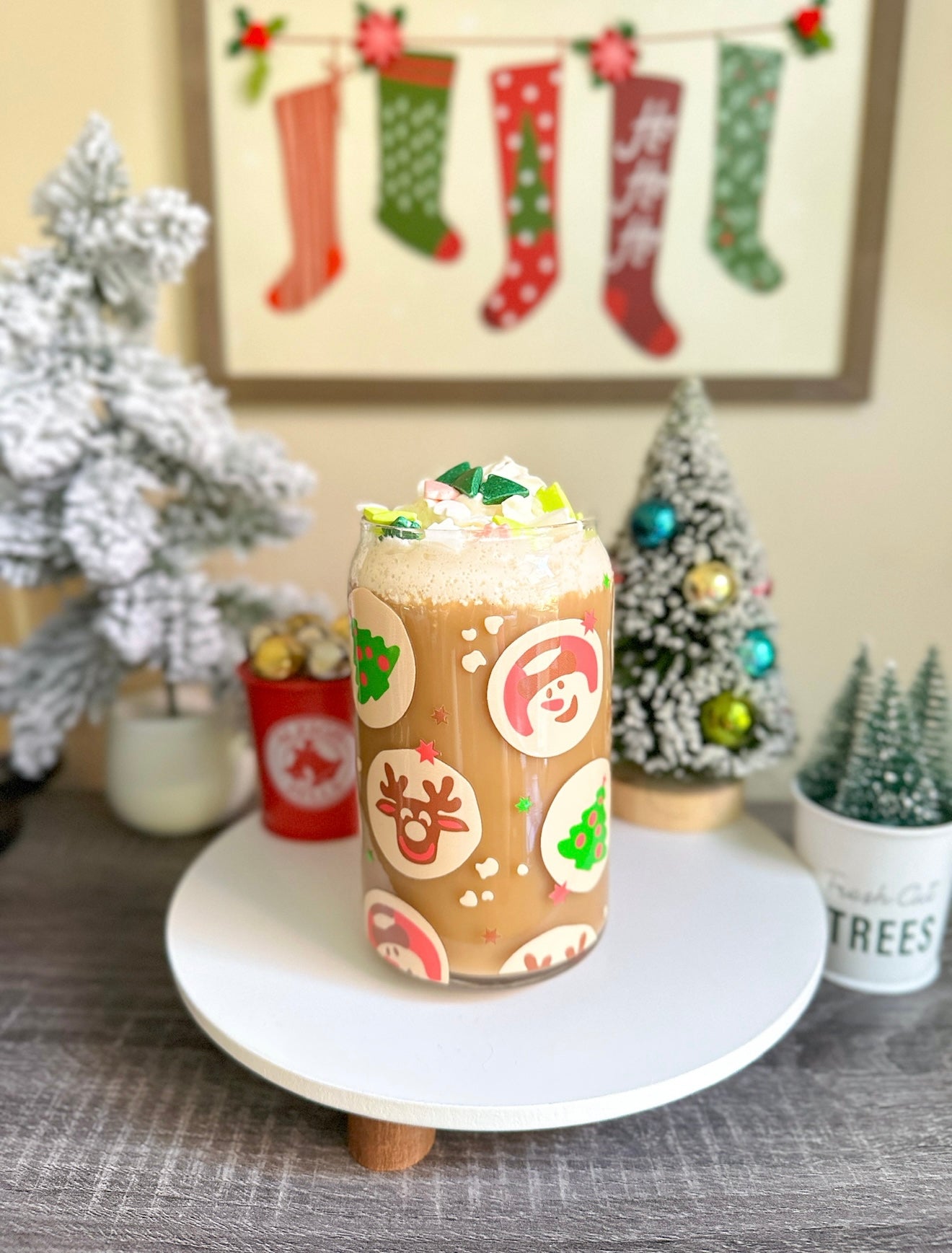 Sugar Cookie Christmas Libbey Glass Can Cup – 16oz & 20oz Holiday Glass | Iced Coffee Cup GIft