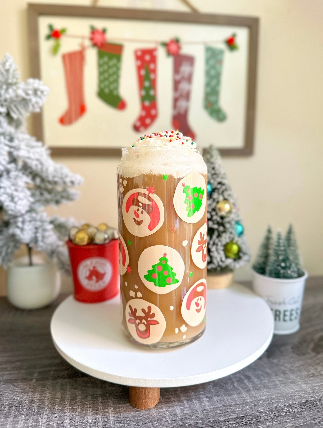 Sugar Cookie Christmas Libbey Glass Can Cup – 16oz & 20oz Holiday Glass | Iced Coffee Cup GIft