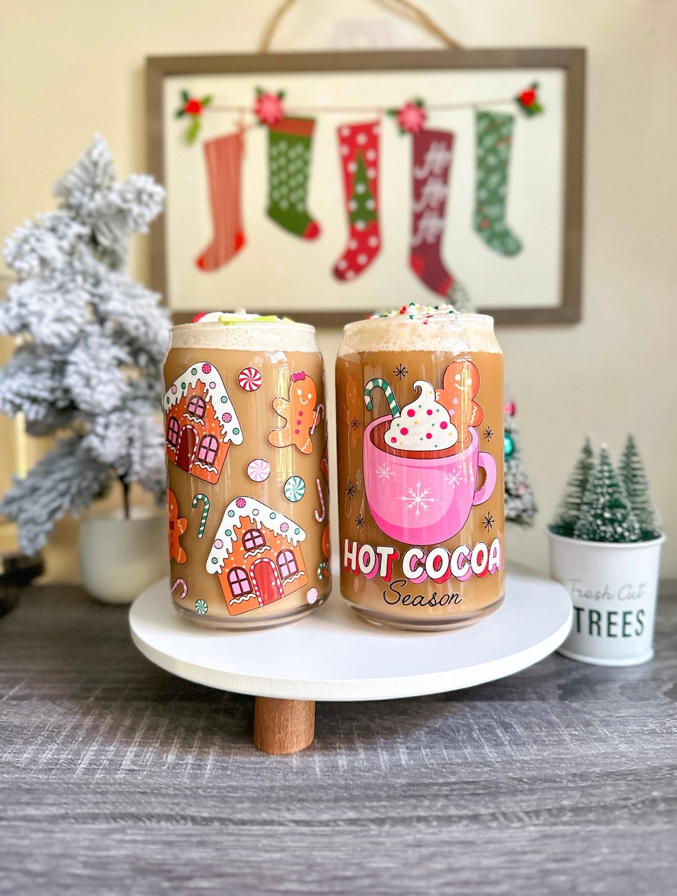 Gingerbread Christmas Libbey Glass Can Cups – 16oz Holiday Glass | Iced Coffee Cup Gift