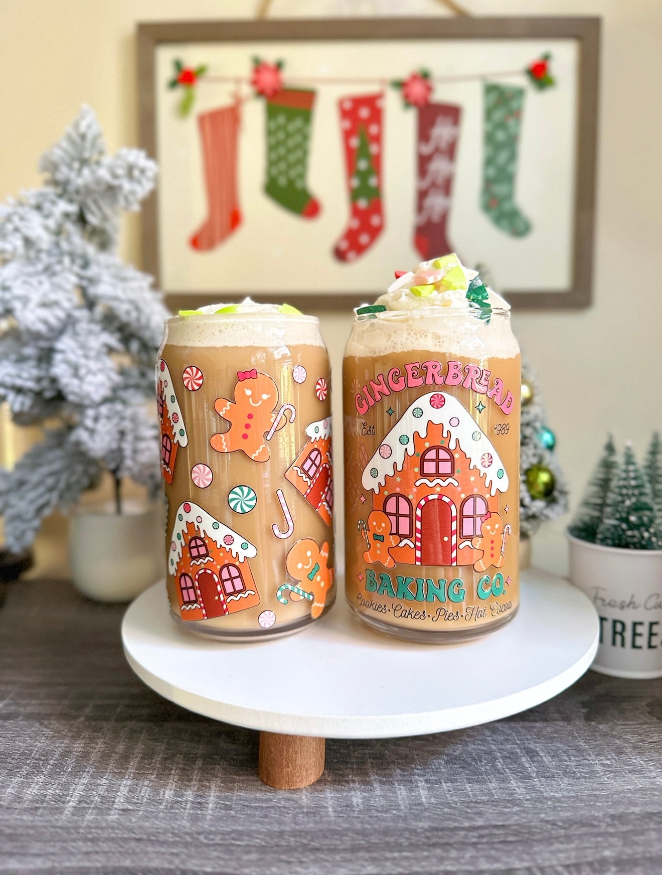 Gingerbread Christmas Libbey Glass Can Cups – 16oz Holiday Glass | Iced Coffee Cup Gift