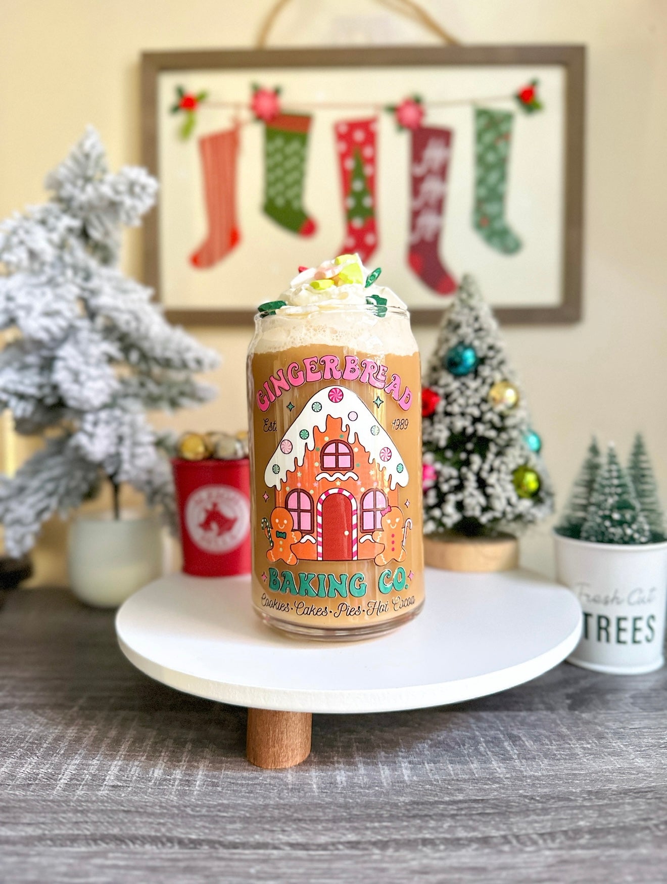 Gingerbread Christmas Libbey Glass Can Cups – 16oz Holiday Glass | Iced Coffee Cup Gift