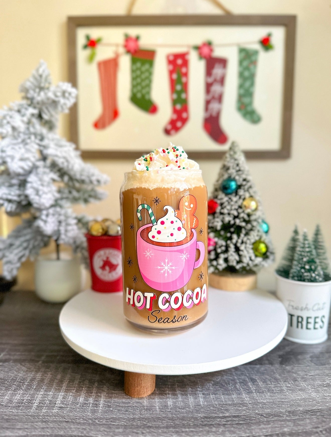 Gingerbread Christmas Libbey Glass Can Cups – 16oz Holiday Glass | Iced Coffee Cup Gift